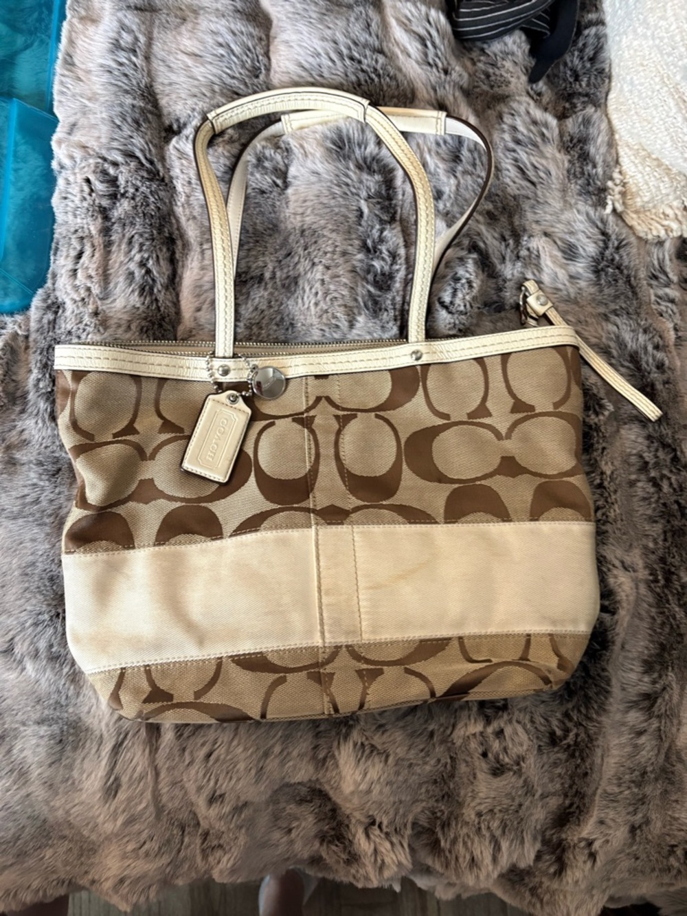 Coach Tan and Cream Signature Tote